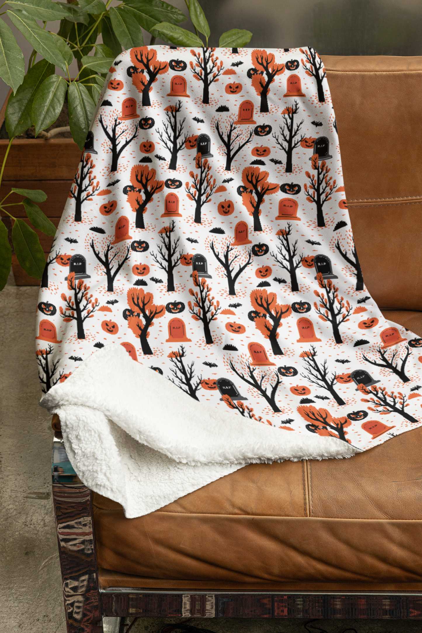 Halloween Pumpkins and Graves Velveteen Blanket