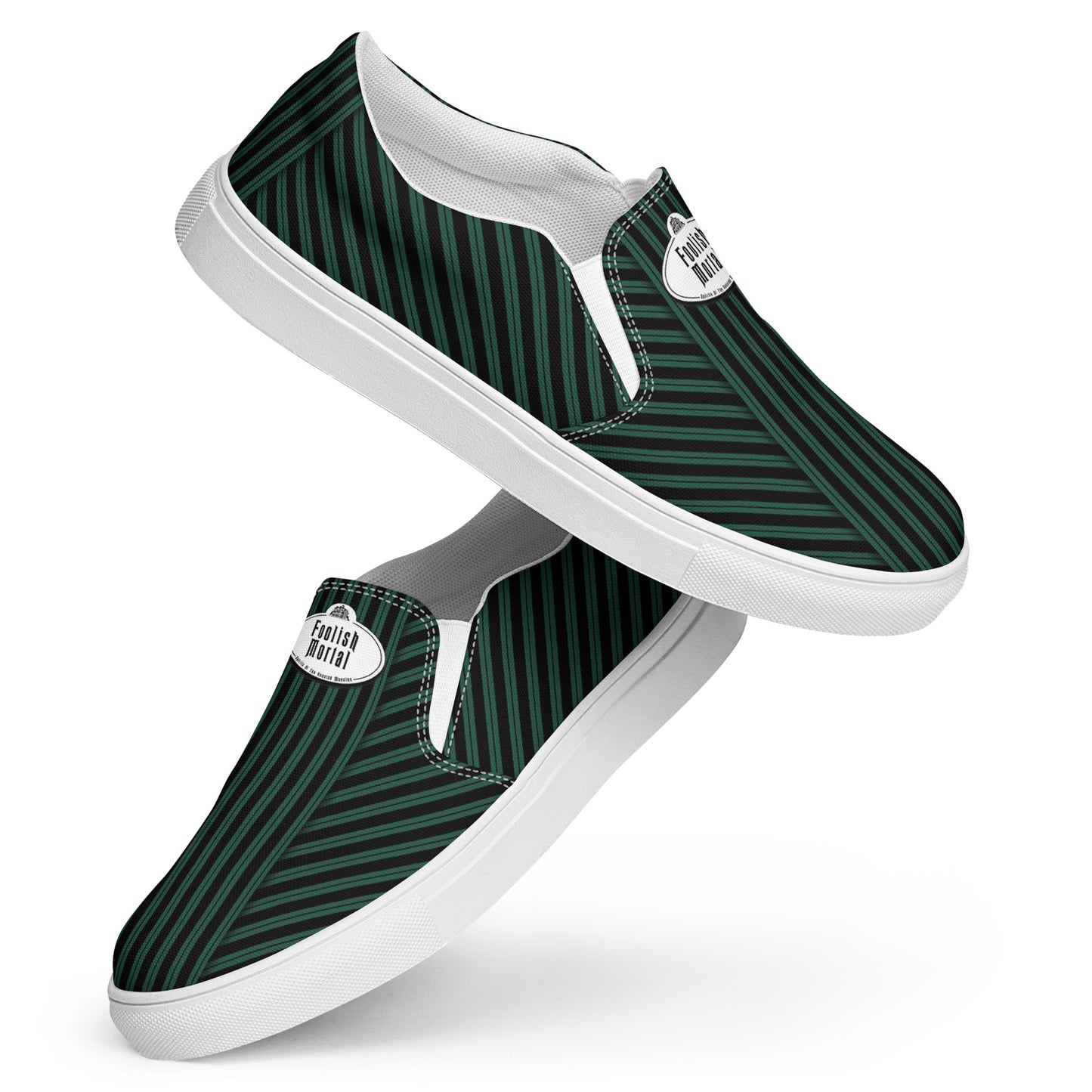 Haunted House Green and Black Striped Women's Slip-On Canvas Shoes