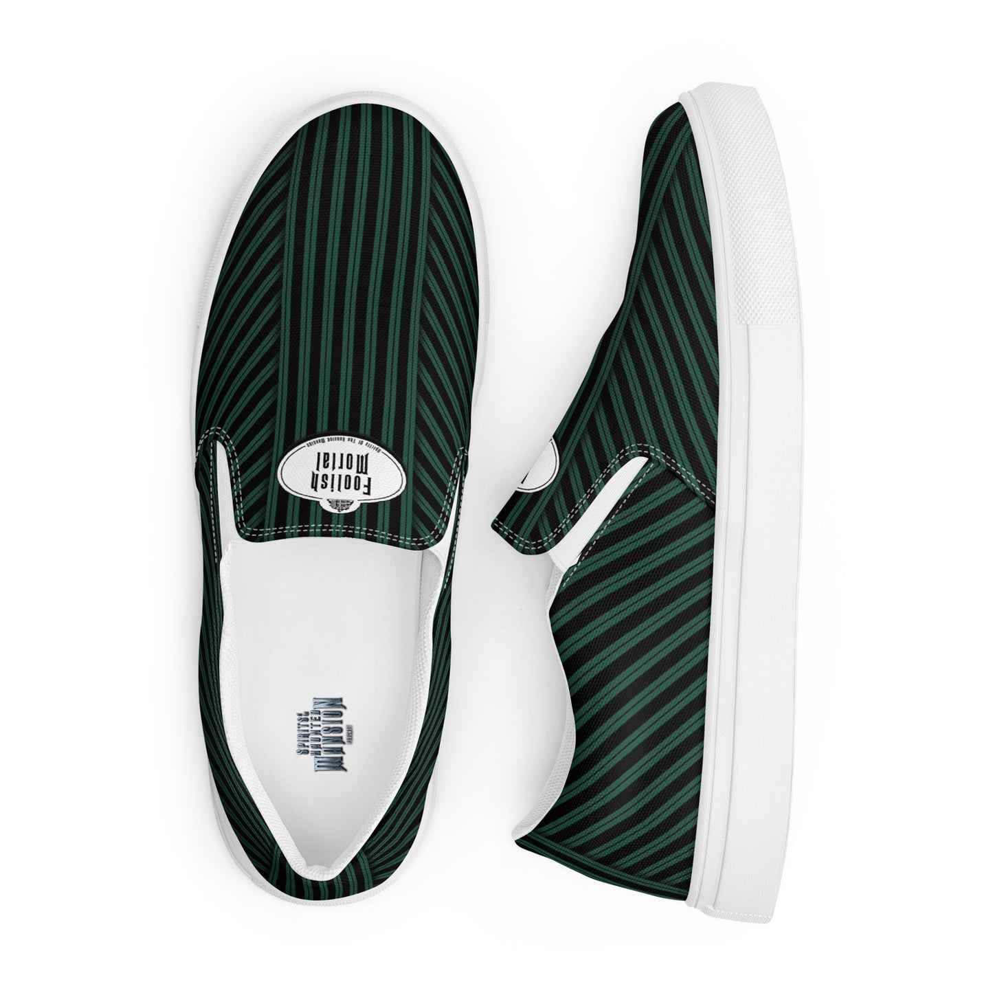 Haunted House Green and Black Striped Women's Slip-On Canvas Shoes